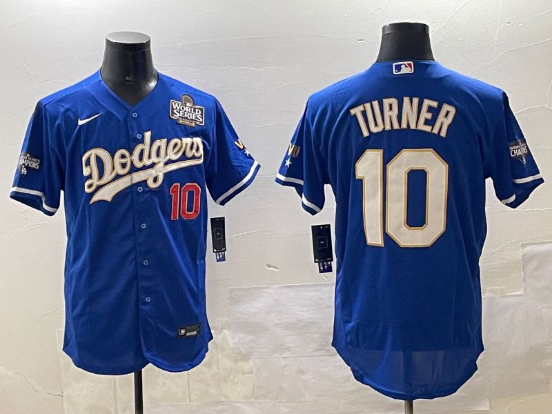 Men Los Angeles Dodgers #10 Turner Blue Gold Elite 2025 Nike MLB Jersey style 6